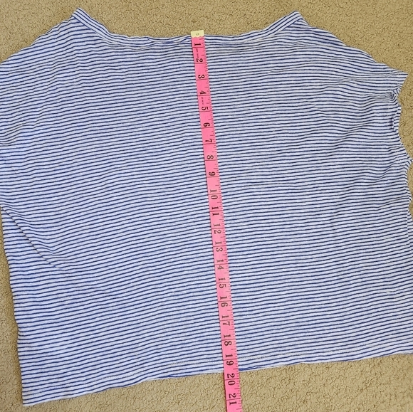 Tahari Blue Striped Linen Oversized Cropped Tee Shirt Size XL - Picture 9 of 9